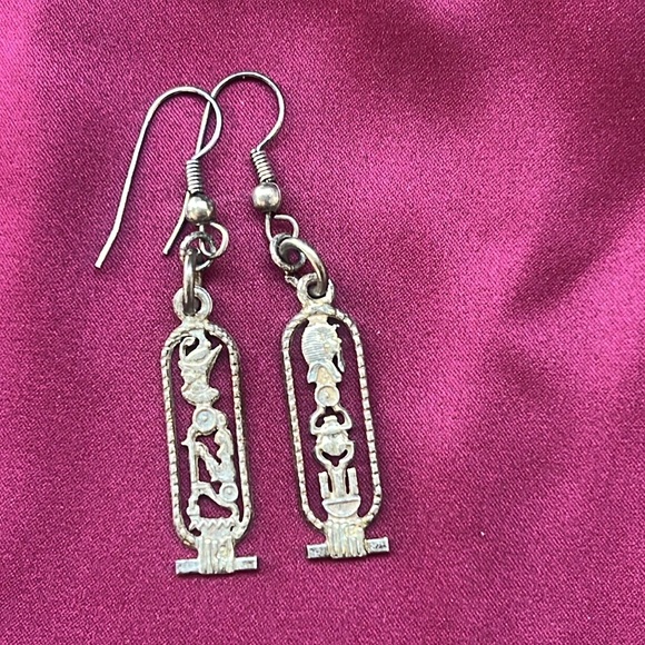 Vintage Egyptian Cartouche Dangling Earrings - Picture 8 of 16